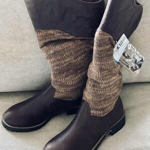 Muk Luk Brown Sweater Boots-Pull On